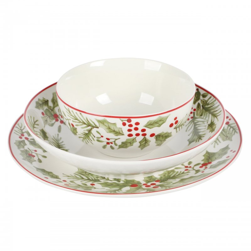 KIKUI 12 Piece Festive Berries Decorated Porcelain Dinnerware Set