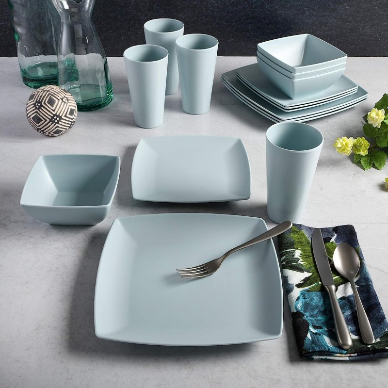 KIKUI Soho Lounge Grayson Square 16-Piece Melamine Dinnerware Set