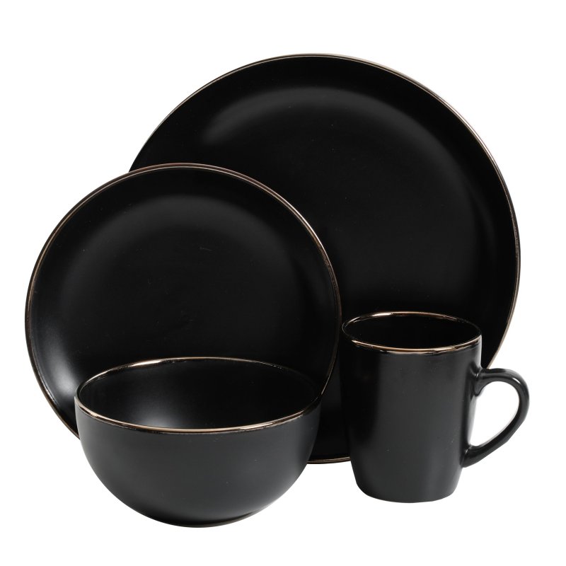 KIKUI Rockaway Gold 16-Piece Stoneware Dinnerware Set