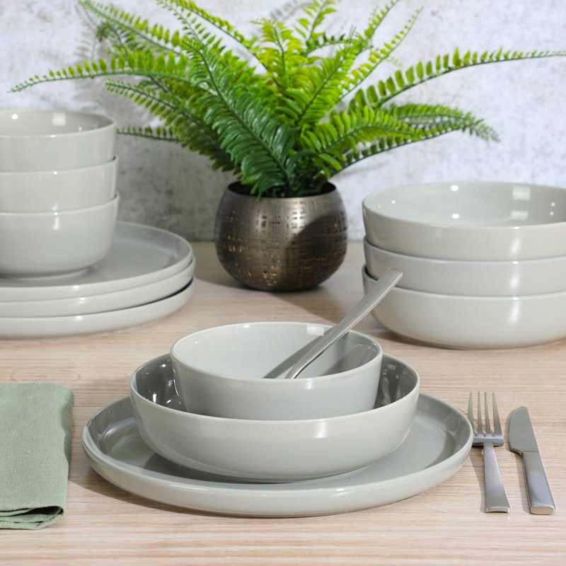 KIKUI Oslo 12-Piece Porcelain Double Bowl Dinnerware Set