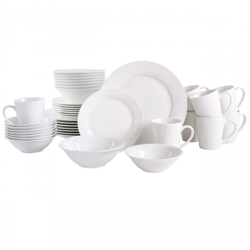 KIKUI Everyday Round 40-Piece Expanded Fine Ceramic Dinnerware Set