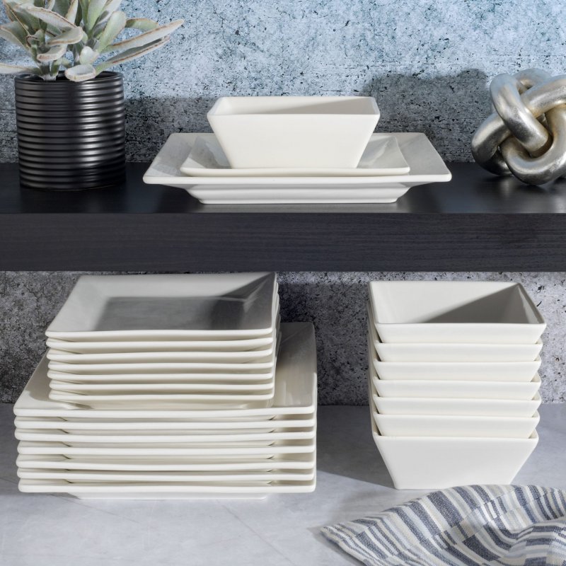 KIKUI Zen Buffet Hard Square 24-Piece Porcelain Dinnerware Set