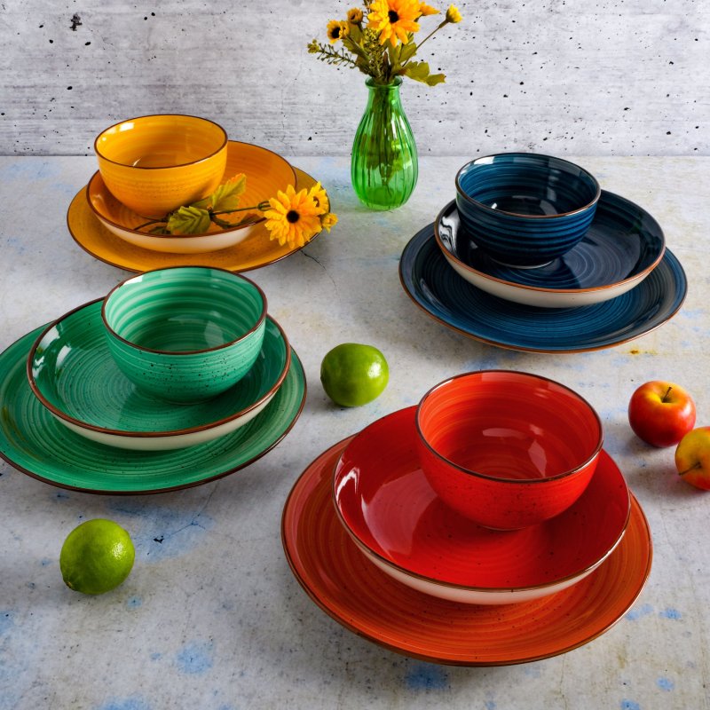 KIKUI Color Speckle 12-Piece Stoneware Dinnerware Set