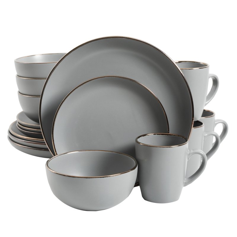 KIKUI Rockaway Gold 16-Piece Stoneware Dinnerware Set