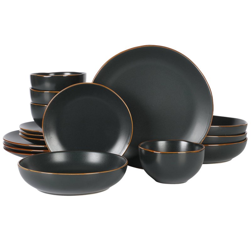 KIKUI Hazeltine 16 Piece Plates and Bowls Dishes Stoneware Ceramic Dinnerware Set